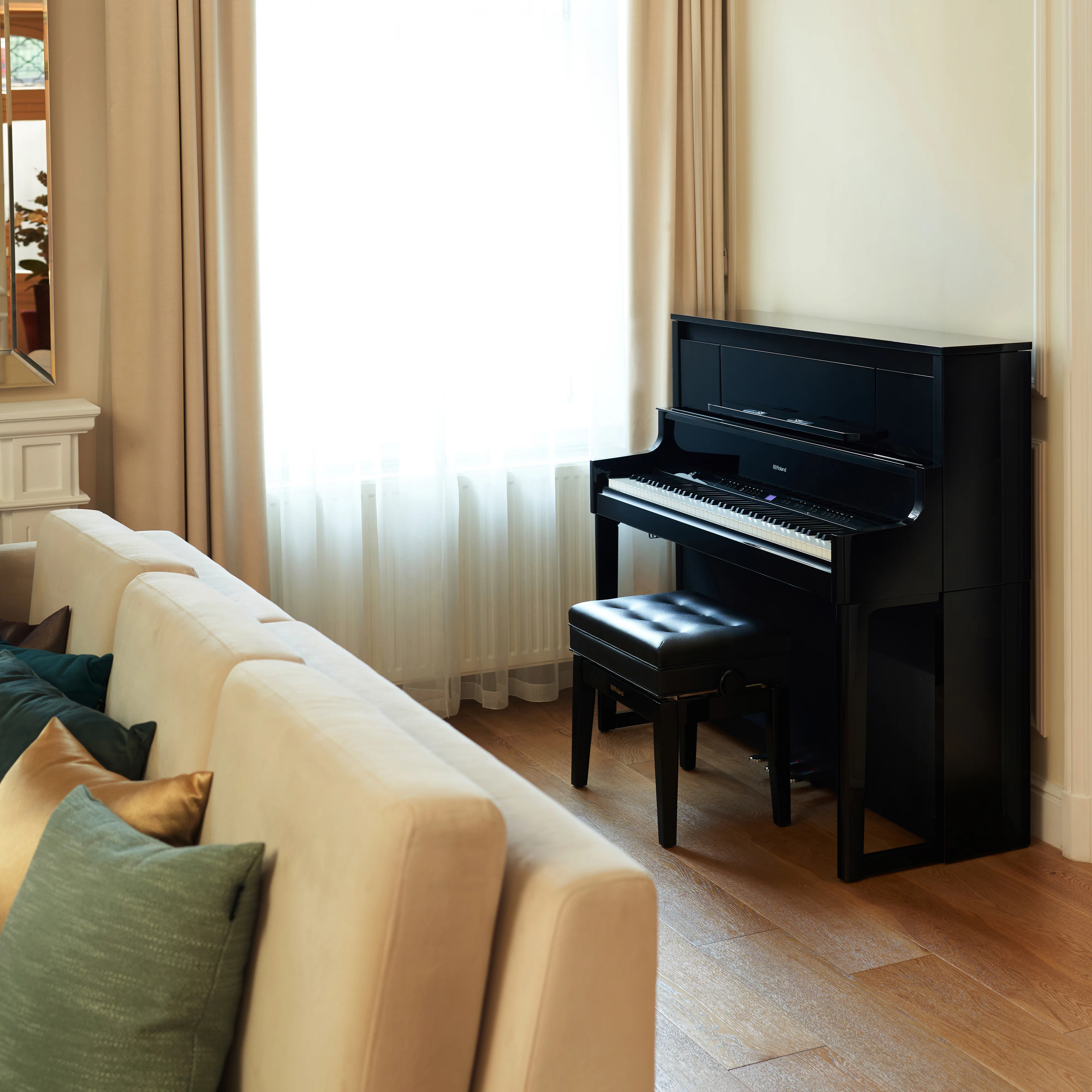 Upright piano in a living room — oversized furniture moving
