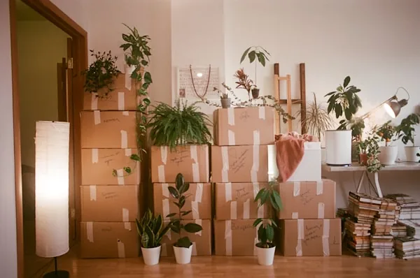 Professional packing services — wrapped and secured moving boxes